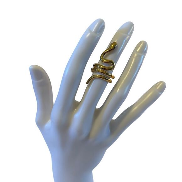 Yellow Gold Tone Serpentine Open Ring. - Picture 1 of 6